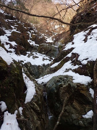 1～2mの小滝連続 積雪で通過出来ず右から巻き
