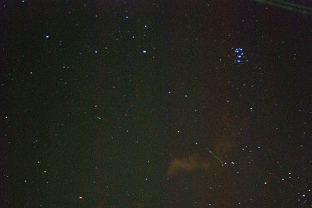 Pleiades star cluster and Meteor