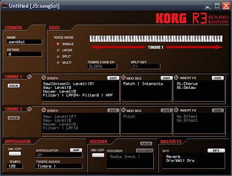KORG R3 Program-Edit-ウインドウ