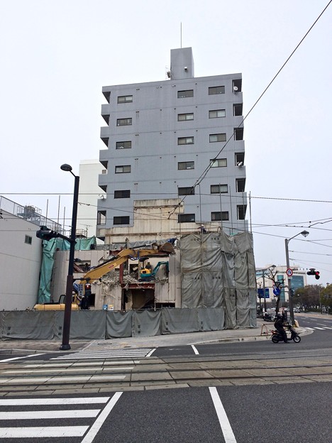 時雨寿司 解体工事 広島市南区的場町2丁目 大正橋交差点 2014年2月17日