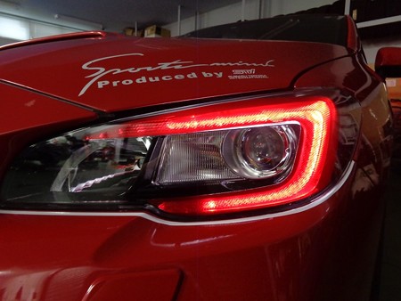 WRX STI VAB　ヘッドライトフィルム　クリアレッド貼り込み