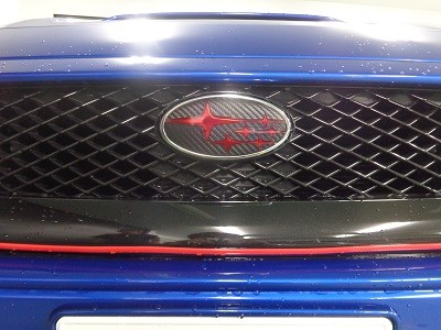ＷＲＸ　ＳＴＩ　ＶＡＢ　エンブレムカーボンシート加工　クリアレッド＆ブラックカーボンシート