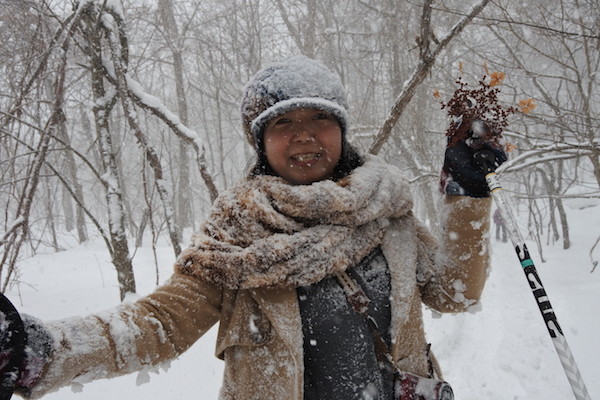 急な吹雪も家内にとっては楽しい体験