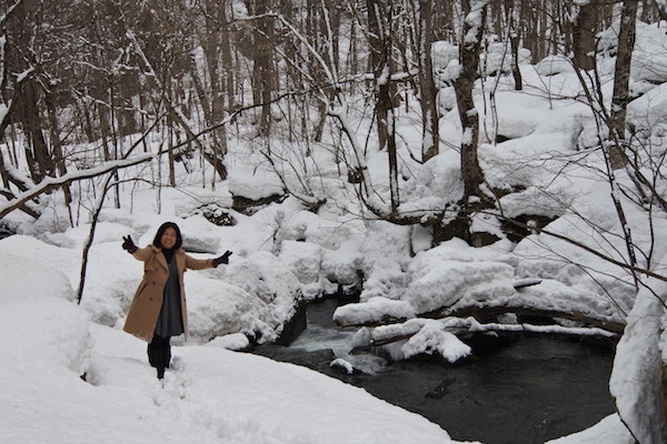 雪の奥入瀬渓流 阿修羅の流れ（上流側から）